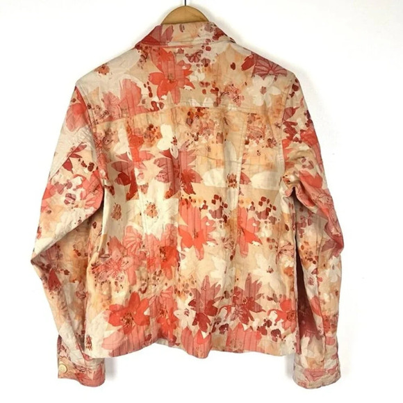 Coldwater Creek Button Up Jacket Sz L Cotton/Poly Orange Red Floral Lightweight - Picture 3 of 9